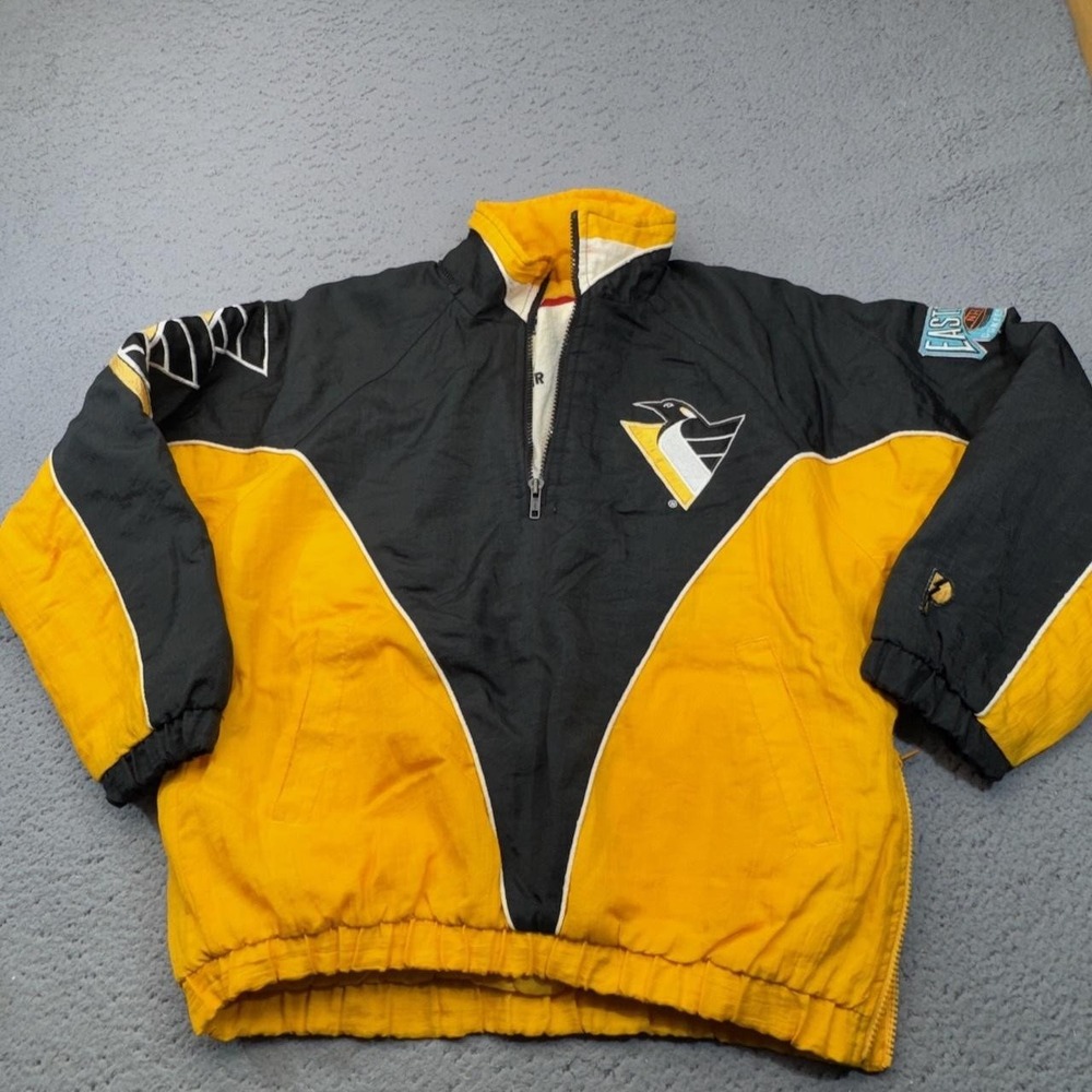 Vintage Pittsburgh Penguins Pullover Jacket Boys Large Black NHL Pro Player 90s